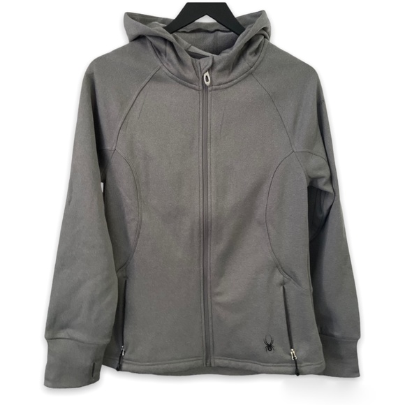 NWT Spyder Grey Hooded Fleece Sweater / Jacket Front Zip - Picture 1 of 8